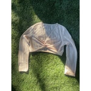 JIT Knit Cardigan Cropped Open Front Lightweight Cover Up Beige Size M